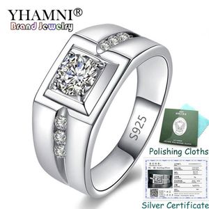 Yhamni wysłał certyfikat Real 925 Srebrne obrączki ślubne Charm Men Jewelry InLay CZ CZ Cyrcon Pierścienie zaręczynowe dla mężczyzn KPRJ292371