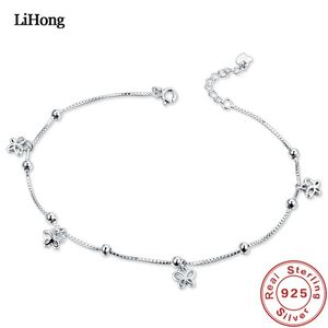 Anklets Solid 925 Silver Anklet Women Summer Fashion Trend Butterfly And Heart Shaped Pendant 100% 925 Sterling Silver Anklet Jewelry 231211