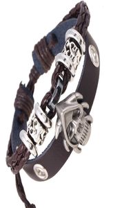 Men039s Leather Bracelet Skull Cowhide Woven Fashion Anime Bracelet Punk Leather Cuff Bracelet7734865