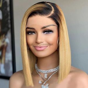 Synthetic Wigs Soft Ombre Blonde 613 Preplucked Glueless 180nsity Short Bob Straight Deep Lace Front Wig For Black Women With BabyHair DailyL240124