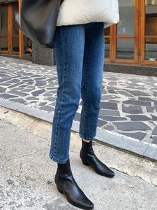 Женские джинсы темно-синие с высокой талией, прямые брюки-бойфренд в стиле ретро, гонконгский стиль, джинсовые брюки с напуском 231212