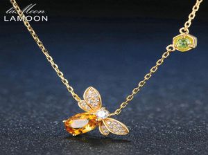 LAMOON Bee 925 Sterling Silver Necklace Natural Citrine Gemstone Necklaces 14K Real Gold Plated Chain Pendant Jewelry LMNI015 CX206892374