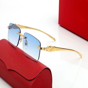 Red fashion sunglasses for mens unisex buffalo horn glasses men women rimless sun glasses silver gold metal frame Eyewear lunettes3003