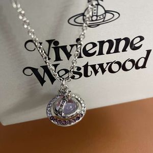 Designer Viviene Westwood New Viviennewestwood Empress Dowager of the West 3d Saturn Purple Ball Necklace Womens Classic Ufo Planet Full Diamond Clavicle Chain Hi
