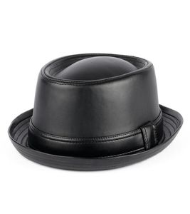 Fashion Unisex Faux Leather Pork Pie Hat Classics Gentleman Flat Top Fedora Cap9673771