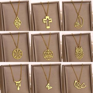 Pendant Necklaces Fashion Stainless Steel Cross Octet Butterfly Gold Color For Women Banquet Clavicle Gift Jewelry