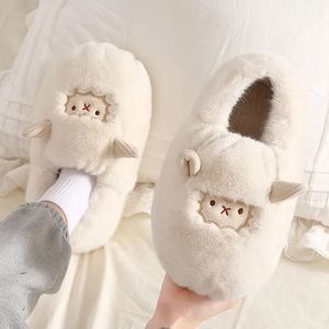 Pantofole Donna Inverno Scarpe da pavimento per la casa Cartone animato Simpatica pecorella addensata Peluche Calde scarpe di cotone Pantofole di cotone Calde pantofole pelose 231212