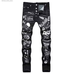 Men's Jeans Men's Fashion Street Hip-Hop Jeans Men Stretchy Slim Fit Ripped High Quality Jeans 2023 New Male Punk Style Denim Pants Black Q231213