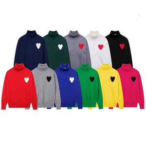 Maglione cardigan AMI Stilista di Parigi Amis Maglia collo alto ricamato cuore rosso tinta unita maglione dolcevita maglione per uomo e donna amisweater