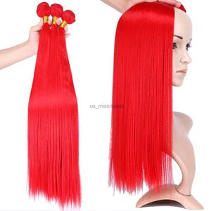 Chignons Feixes de Cabelo Liso Sintético 22 Polegada 100 g/peça Extensões de Cabelo Sintético de Alta Temperatura Cor Vermelho Rosa para Mulheres NegrasL240124