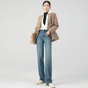 Damenjeans für Damen, 100 % Baumwolle, High-End-Qualität, Retro-Baggy-Hosen mit weitem Bein, Herbst, hohe Taille, lässige Denim-Gerade