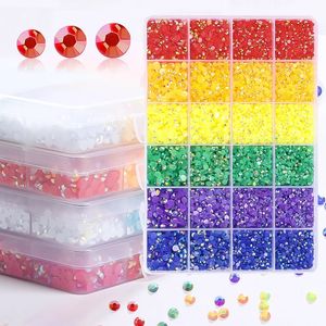 Tırnak Sanat Dekorasyonları 19800pcs 3/4/5mm Mix Renk Ab Pixie Taş Reçine Parça Tırnak Rhinestones Kutu Kiti 24Girds Düz Arka Jelly Rhinestones Toplu Mücevher 231211