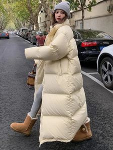 女性のダウンパーカスウィンターダウンジャケット特大の女性の長いパーカー韓国の綿パッド付きジャケットウォームパフコートメスウィンドプルーフスノーアウトウェア231212