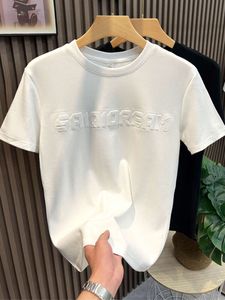 남성용 2023을위한 여름 3D 레터 티셔츠 새로운 둥근 목 슬림 미니멀리스트 반 소매 바닥 셔츠 다목적 면화 짧은 슬리브 티셔츠