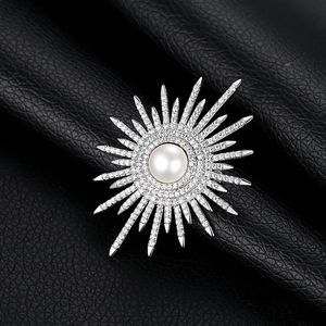 Pins Brooches Shiny Sun flower Brooches For Women Luxury Big Pearl Rhinestone Brooch Pins Jewelry Dress Suit Accessories Wedding Gifts 231211