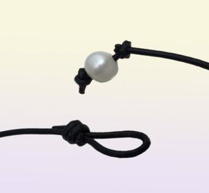 Black Leather Pearl JewelleryOne Big Pearl Choker NecklaceWhite Freshwater Pearl NecklaceBirthday Wedding Women Gift Jewellery2587199