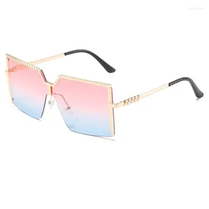 Óculos de sol grande sem aro quadrado quadro gradiente para mulheres homens na moda retro elegante design masculino feminino carro condução metal óculos de sol