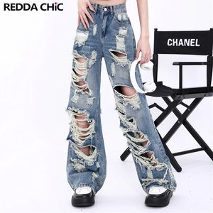 Mulheres jeans reddachic tamanho grande rasgado namorado rasgado dano destruído y2k calças largas mulheres skater baggy street hiphop calças 231212