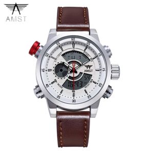 2018 Amst Brand Quartz Watch for Men Fashion Led Dual Display Militära sportklockor Enkel läderband Vattentät klocka 30132885244