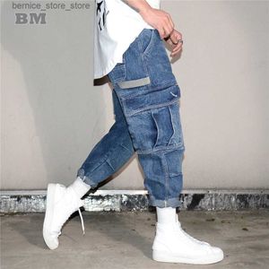 Jeans masculinos americanos streetwear multi bolso jeans de carga para homens roupas coreano hip hop denim harem calças harajuku casual calças cortadas q231212