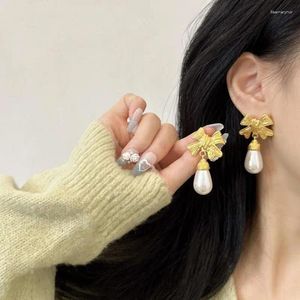 Dangle Earrings French Retro Bow Pearl Elegant All-match Sweet Gentle Trendy Korean Female Jewelry