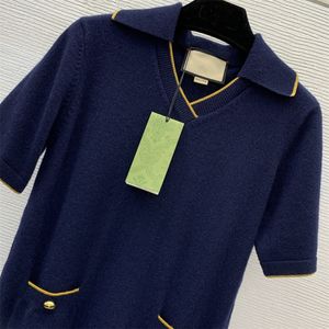 Women's dress High quality navy blue straight tube design sense of minority foreign fashion fashion pure desire to knit dress