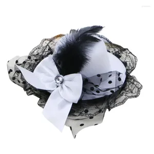 Hair Clips Women Bow Lace Feather Mini Top Hat Fancy Fascinator Party