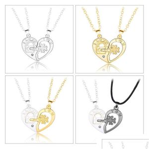 Pendant Necklaces Pendant Necklaces 20Cf 2Pcs Heart Key Shape Puzzle Necklace Charm Matching For Couple Drop Delivery Jewelry Necklace Dhhwm