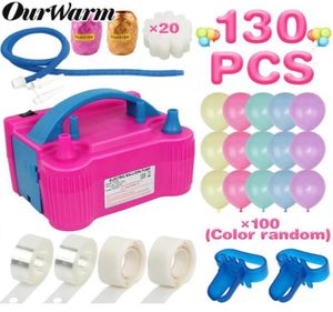 Party Decoration Ourwarm Electric Balloon Pump Inflator Double Hole Portable Air Blower EuUS Plug Nozzle Compressor Ballons Acces5579520