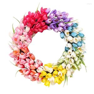 Decorative Flowers Tulip Wreaths For Front Door Decor 19 Inches Artificial Flower Hanging Window Wall Wedding Valentines Day