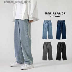 Mäns jeans koreanska mode mäns baggy jeans klassisk all-match fast färg rakben denim bredben byxor manlig ljusblå grå svart q231213