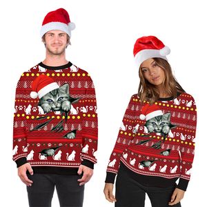 3D Sweatshirts Christmas Cat and New Year Tie-Dye Sweat Mens Crewneck Hoodies Plus Size 003