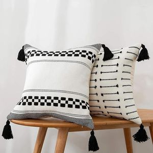 Pillow Case Decoration Cushion Cover 45x45 White Black Plain Woven Tassels For Home Sofa Chair Bedroom Living Room