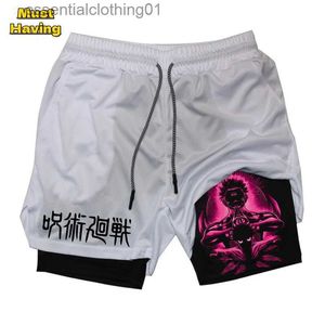 Shorts maschile jujutsu kaisen itadori yuji 2 in 1 pantaloncini da compressione per uomo allenamento di palestra anime pantaloncini per prestazioni atletiche cosplay vieni l231212