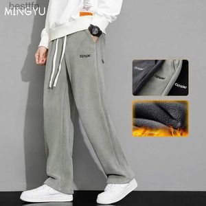 Men's Pants MINGYU Brand Clothing Winter Fleece Warm Casual Pants Men Aoli Velvet Fabric Thick Korea Flocking Joggers Cargo Work TrousersL231212