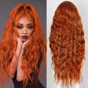 Perucas sintéticas laranja peruca mecanismo completo peruca penteado divisão ondulado longo cabelo encaracolado cosplay peruca sintética cabeça capa natural perucas fofas 231211