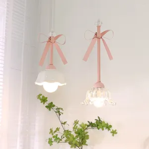 Pendant Lamps Children Lamp For Bedroom Bedside Decorations Glass Ceramic Sconces Pink Hanging Light Princess Girl Room Lighting E27