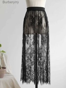 Skirts Four Season Thin bottoming Lace Skirt Women Transparent Mesh Long Skirts All Matching Faldas Largas jerL231212