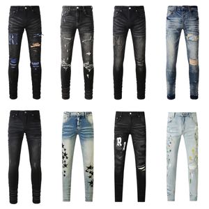 Ruine lila MarkenjeansHerrenjeans Designer Badfriend-Jeans schwarze Jeans Badfriend-JeansJeans lila gestapelte Jeans Slim-Fit-Jeans Hole Rock Revival Hole