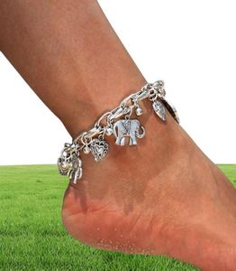 Vintage Gold Sier Anklets for Women Elephant Pendant Charms Box Chain Beach Summer Foot Ankle Armband Hela smycken79570204053614