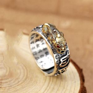 Kinesiska feng shui pixiu ring silver pläterade kopparmynt justerbara ringar för kvinnor män amulet rikedom lycklig smycken födelsedag present2647