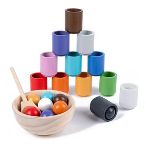 Intelligenzspielzeug Baby Montessori Holzspielzeug Regenbogenball und Tassen Farbsortierspiele Feinmotorik Früherziehung Lernspielzeug Geschenke für Kinder 231212