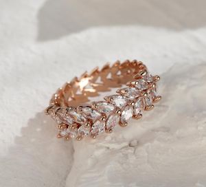 Hochzeit Ringe Exquisite Rose Gold Blatt Ring Für Frauen Doppel Schicht Marquise Cut Zirkon Romantische Geburtstag Jahrestag Schmuck Geschenk3085709