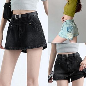 Shorts femininos cintura alta calça super curta bodycon saias jeans tempero-meninas culottes botão duas camadas insgrams estilo calças