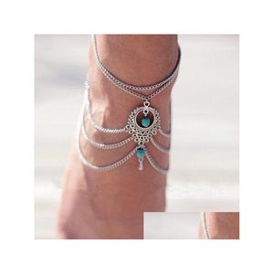 Bangle Bangle 1 Pcs Boho Gypsy Festival Blue Braços Cadeia Armlet Armbands Pulseira Muti Tassel Bangles Foots Anklet Drop Delivery Dh5Km