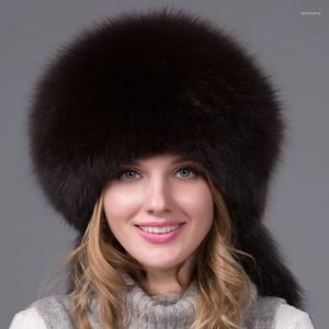 Berets Whole Skin Fur Grass Hat Silver Phoenix Tail Tassel Women's Mongolian Ear Protection