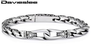 Davieslee Męskie łańcuch bransoletki 316L stal nierdzewna bransoletki punkowe dla mężczyzn zakrzywione srebrne łańcuchy krawężnika kubańskie 15 mm LHB10 J18270278