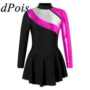 Scenkläder Figur Skating Dress Kids Girls Long Sleeve Patchwork Ice Costume Children Dance Ballet Gymnastics Leotard