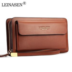 Leinasen Brand Men Wallets with Coin Pocket Zipper Double Sluty Wallet Long Large Men Pres Coin Bag Bag Black J302y