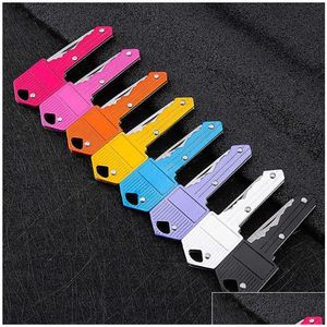 Keychains Lanyards Self Defense Designer Knife Keychain Mini Pocket Knives Stainless Folding Key Chain Outdoor Cam Hunting Tactica Dhvd9